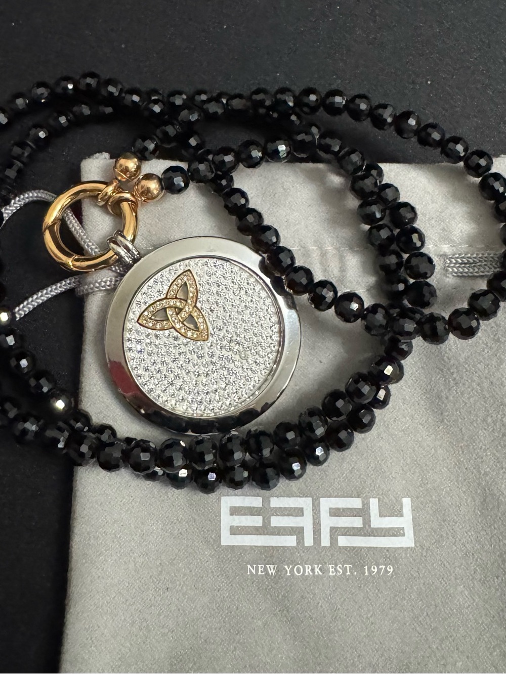 Effy Sterling Silver Faceted Black Necklace w/ CZ Accent Intersection Design